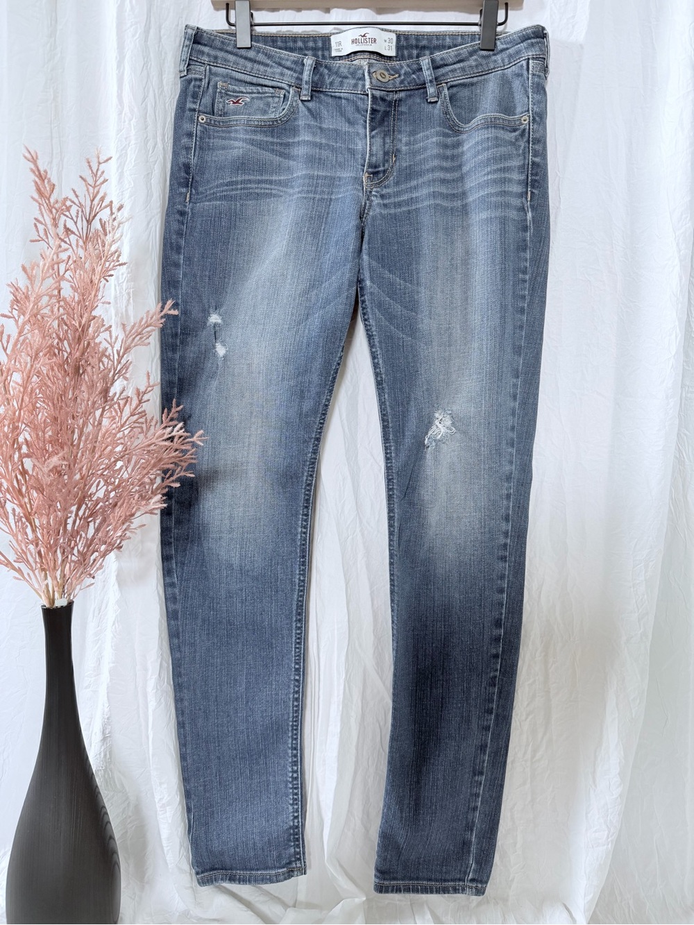 Hollister Low Rise Faded Blue Skinny Jeans with Light Distressing